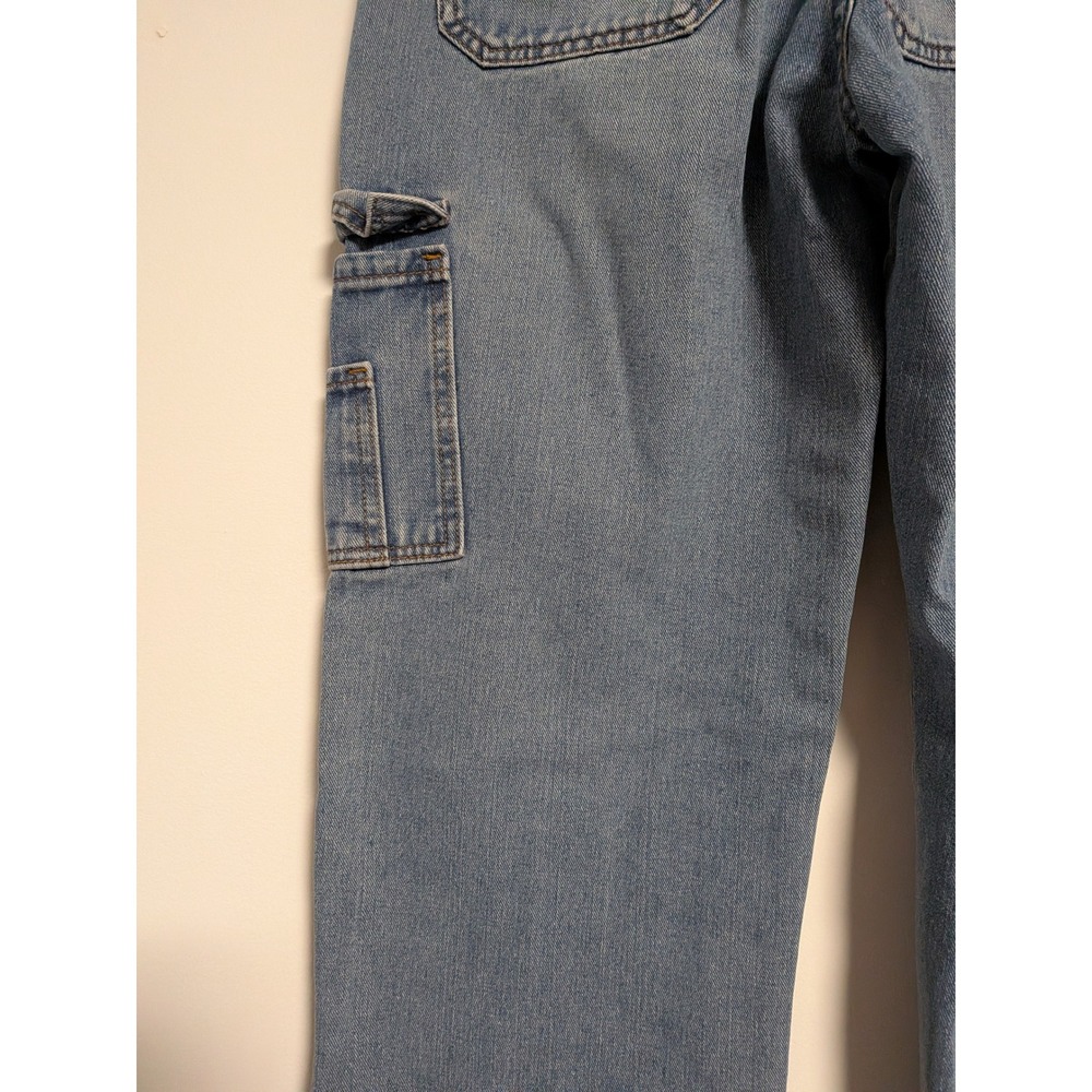 Vintage Y2K Cargo Wide Leg Jeans Medium Wash Distressed Hem Mens Size M - Picture 9 of 13